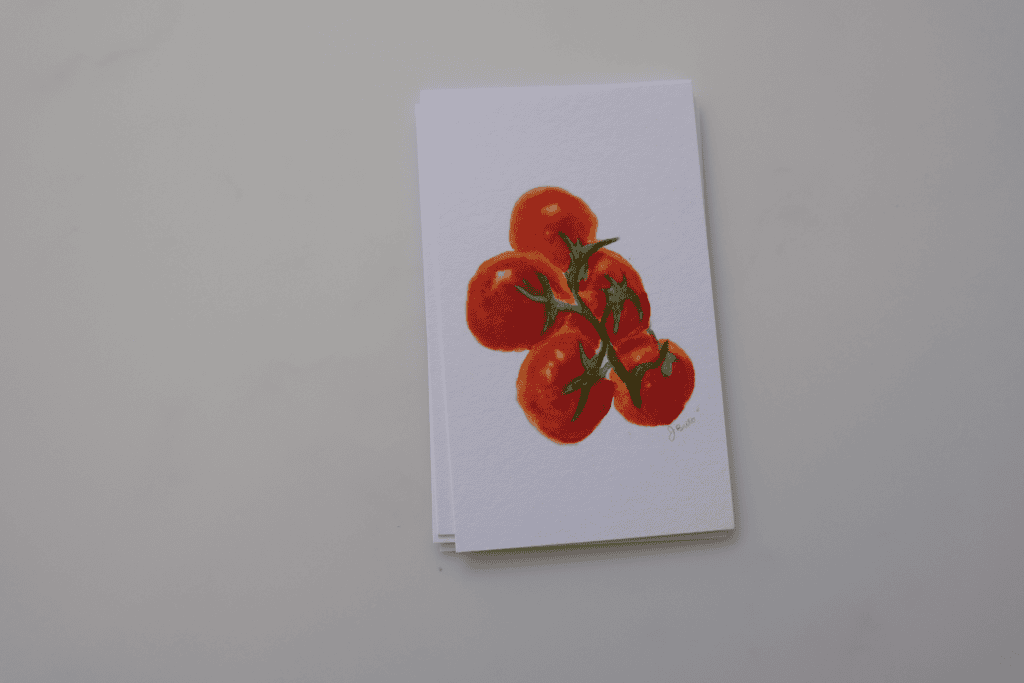 Mini art print of cherry tomatoes for wall decor.