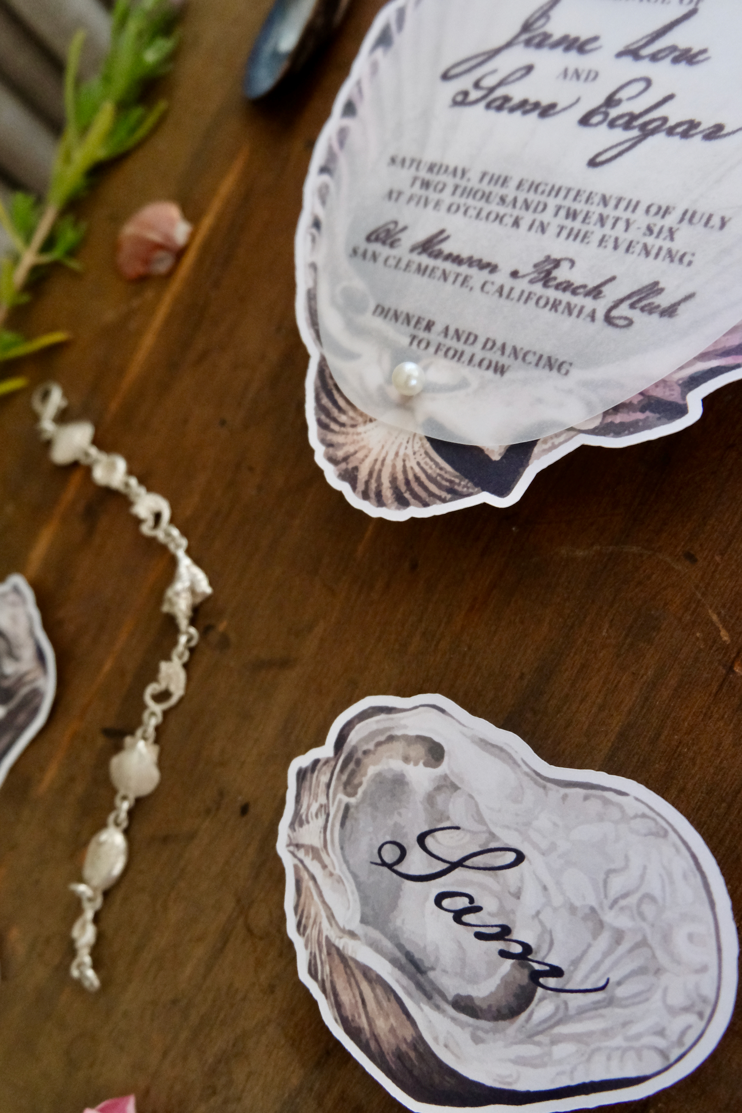 Oyster custom invite wedding fine art